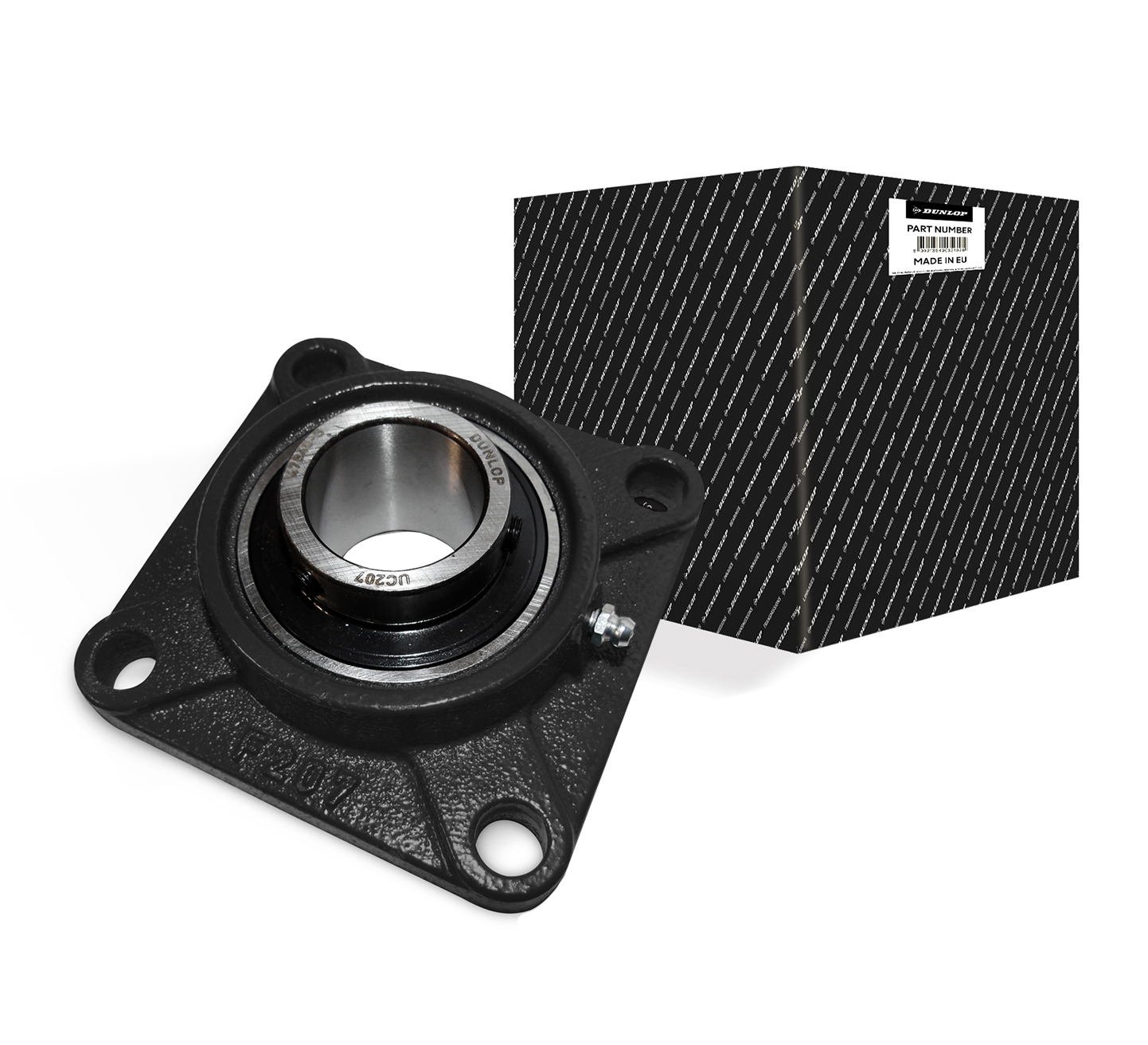 UCF207 (SF35) - Dunlop 35mm Bore 4 Bolt Square Flanged Cast Iron Self Lube Housed Bearing & Insert