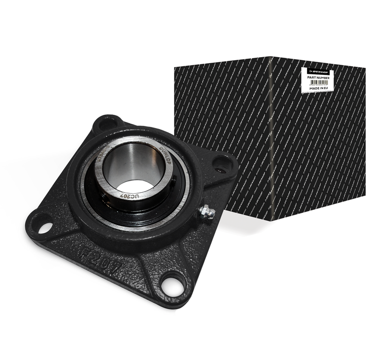 UCF208 (SF40) - Dunlop 40mm Bore 4 Bolt Square Flanged Cast Iron Self Lube Housed Bearing & Insert