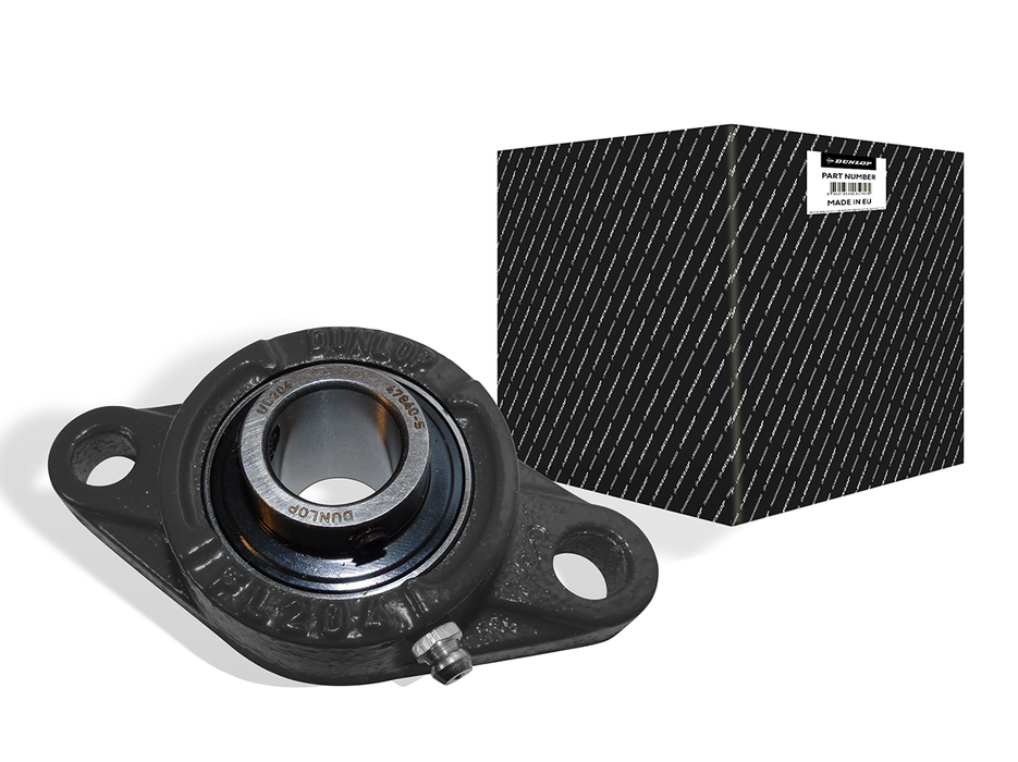 UCFL201 (SFT1/2") - Dunlop 1/2" Bore 2 Bolt Oval Flanged Cast Iron Self Lube Housed Bearing & Insert