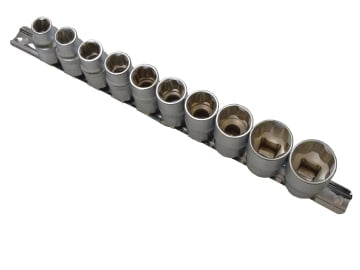 B/S01526 1/2in Drive Socket Set on Rail, 10 Piece