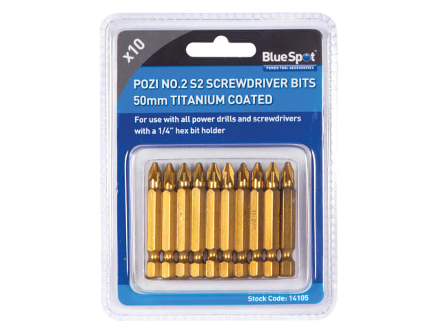 B/S14105 Titanium Coated Screwdriver Bits PZ2 x 50mm (Pack 10)
