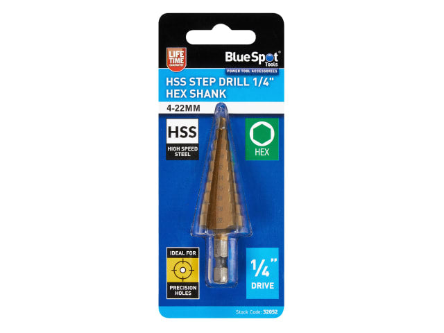 B/S32052 HSS 1/4in Hex Shank Step Drill 4-22mm