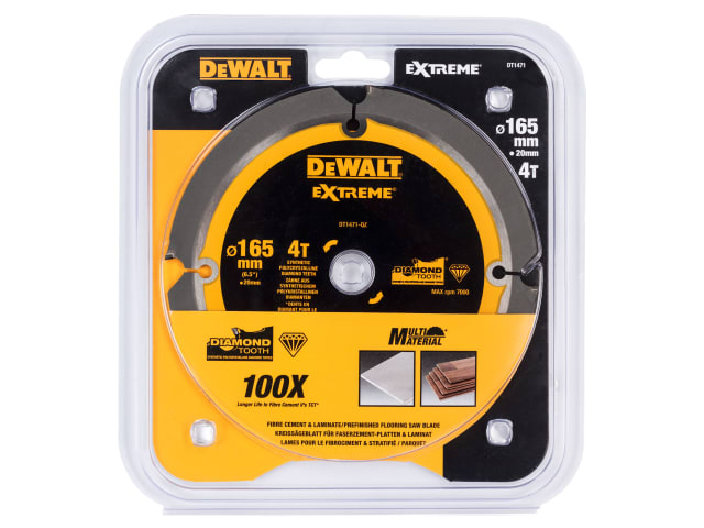 DEWDT1471QZ Extreme PCD Fibre Cement Saw Blade 165 x 20mm x 4T