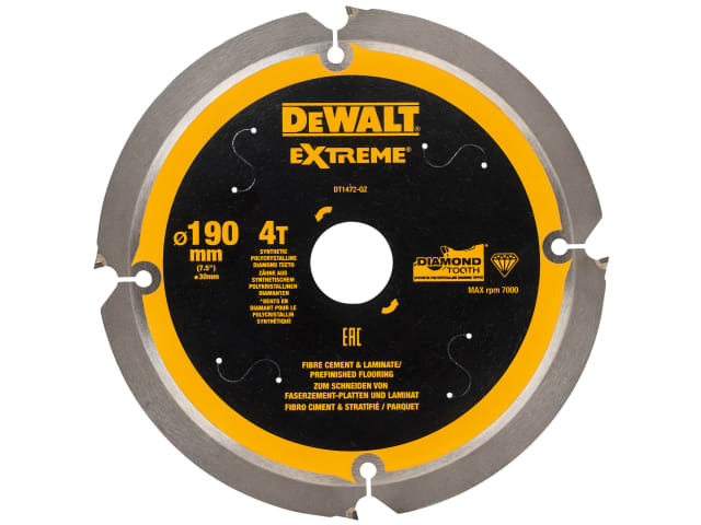 DEWDT1472QZ Extreme PCD Fibre Cement Saw Blade 190 x 30mm x 4T