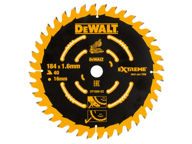 DEWDT1668QZ Cordless Mitre Saw Blade For DCS365 184 x 16mm x 40T