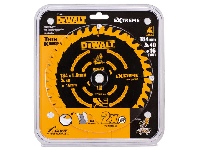 DEWDT1668QZ Cordless Mitre Saw Blade For DCS365 184 x 16mm x 40T