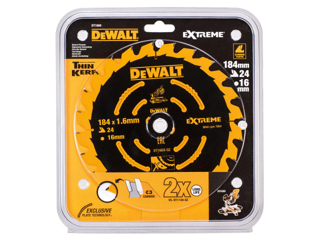 DEWDT1669QZ Cordless Mitre Saw Blade For DCS365 184 x 16mm x 24T
