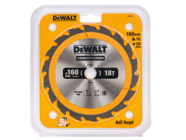 DEWDT1931QZ Portable Construction Circular Saw Blade 160 x 20mm x 18T