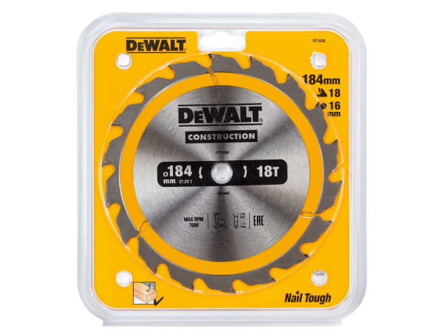 DEWDT1938QZ Portable Construction Circular Saw Blade 184 x 16mm x 18T