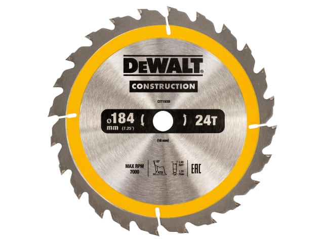 DEWDT1939QZ Portable Construction Circular Saw Blade 184 x 16mm x 24T