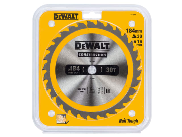 DEWDT1940QZ Portable Construction Circular Saw Blade 184 x 16mm x 30T
