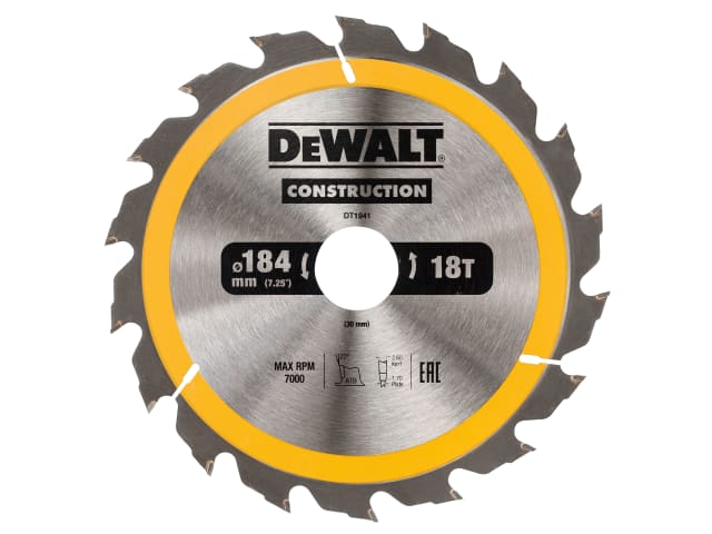 DEWDT1941QZ Portable Construction Circular Saw Blade 184 x 30mm x 18T
