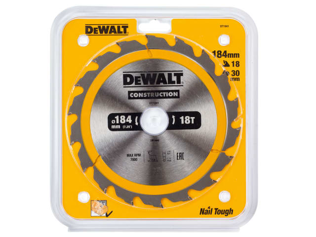 DEWDT1941QZ Portable Construction Circular Saw Blade 184 x 30mm x 18T