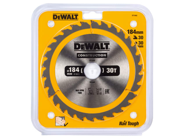 DEWDT1942QZ Portable Construction Circular Saw Blade 184 x 30mm x 30T