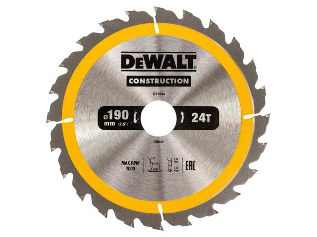 DEWDT1944QZ Portable Construction Circular Saw Blade 190 x 30mm x 24T