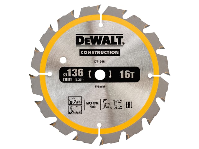 DEWDT1946QZ Cordless Construction Trim Saw Blade 136 x 10mm x 16T