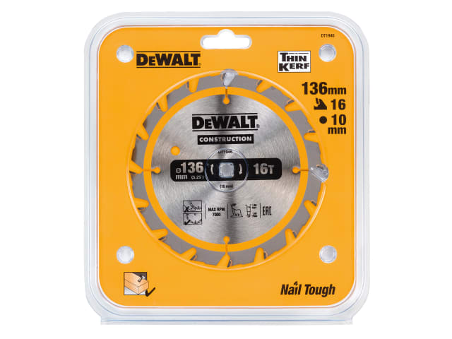 DEWDT1946QZ Cordless Construction Trim Saw Blade 136 x 10mm x 16T