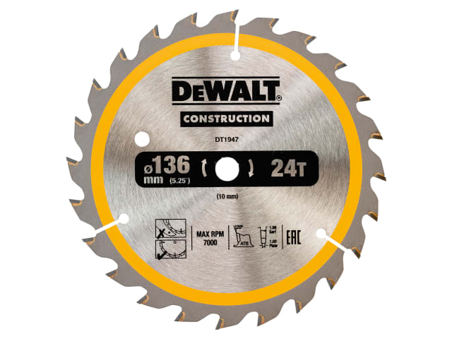 DEWDT1947QZ Cordless Construction Trim Saw Blade 136 x 10mm x 24T