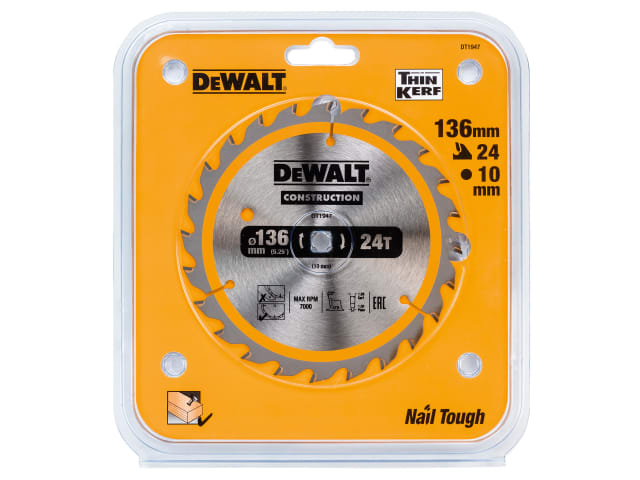 DEWDT1947QZ Cordless Construction Trim Saw Blade 136 x 10mm x 24T