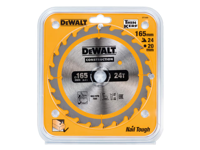 DEWDT1949QZ Cordless Construction Trim Saw Blade 165 x 20mm x 24T