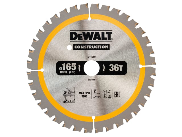 DEWDT1950QZ Cordless Construction Trim Saw Blade 165 x 20mm x 36T