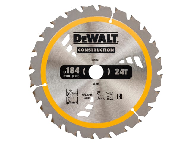 DEWDT1951QZ Cordless Construction Trim Saw Blade 184 x 20mm x 24T