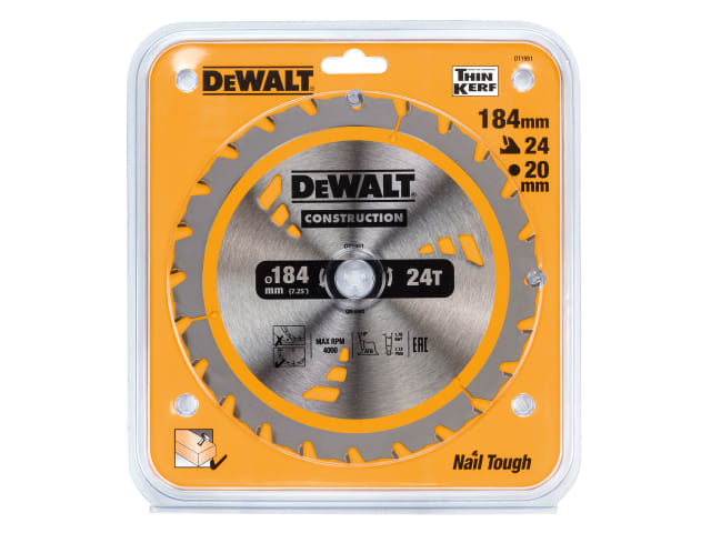DEWDT1951QZ Cordless Construction Trim Saw Blade 184 x 20mm x 24T