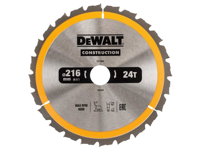 DEWDT1952QZ Stationary Construction Circular Saw Blade 216 x 30mm x 24T ATB/Neg