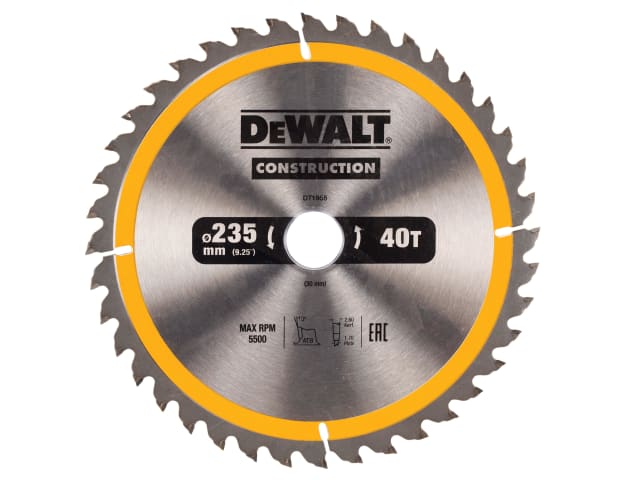 DEWDT1955QZ Portable Construction Circular Saw Blade 235 x 30mm x 40T