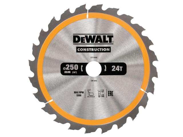 DEWDT1956QZ Stationary Construction Circular Saw Blade 250 x 30mm x 24T