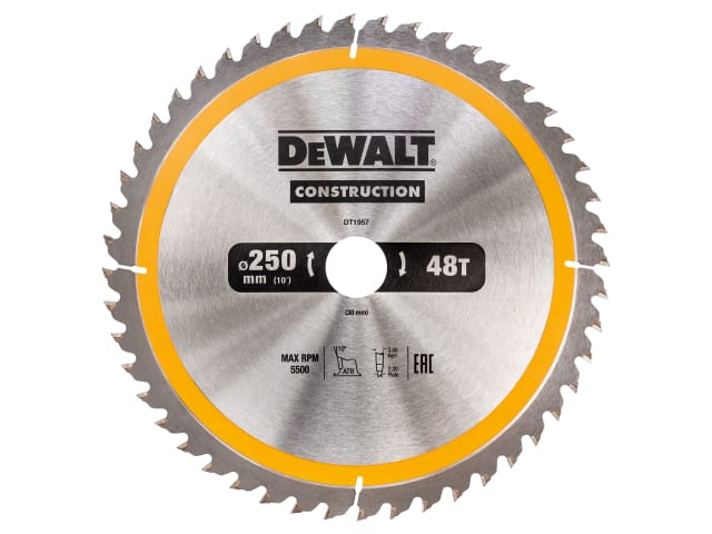 DEWDT1957QZ Stationary Construction Circular Saw Blade 250 x 30mm x 48T