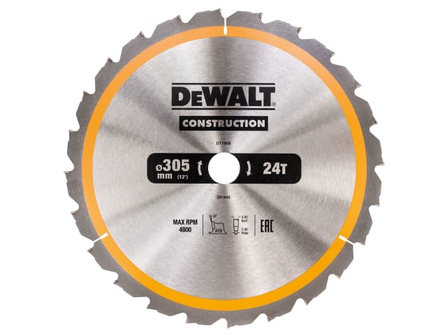 DEWDT1958QZ Stationary Construction Circular Saw Blade 305 x 30mm x 24T ATB/Neg