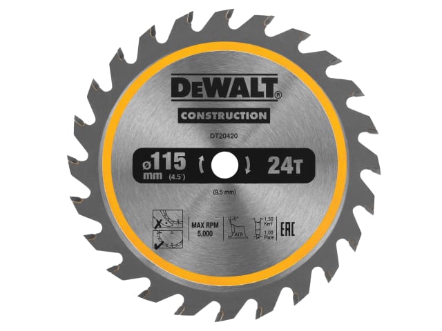 DEWDT20420QZ DT20420 TCT Construction Circular Saw Blade 115 x 9.5mm x 24T