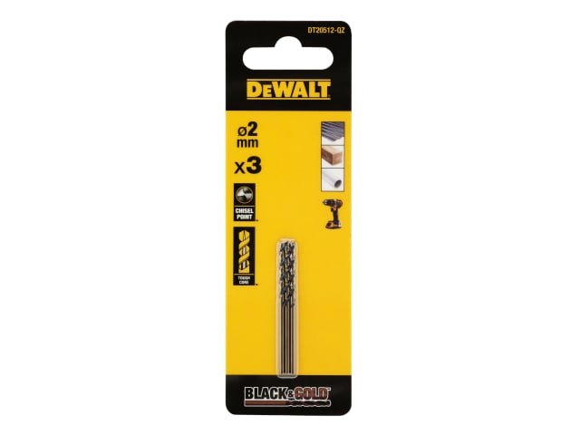 DEWDT20512QZ BLACK&GOLD HSS Drill Bits (3) 2.0mm