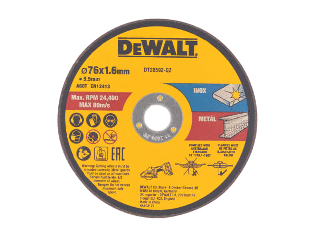 DEWDT20592QZ DT20592 Bonded Abrasive Cutting Disc 76 x 1.6 x 9.5mm (3 Pack)