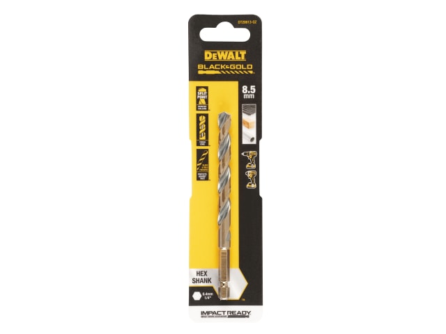 DEWDT20613QZ BLACK&GOLD Hex HSS-G Drill Bit 8.5mm