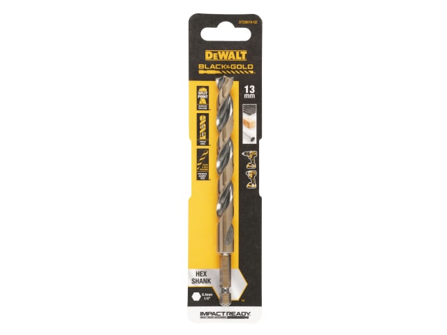 DEWDT20619QZ BLACK&GOLD Hex HSS-G Drill Bit 13.0mm
