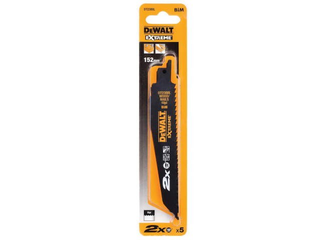 DEWDT2300LQZ 2X Life Wood & Nail Reciprocating Blade 152mm x 6 TPI Pack of 5