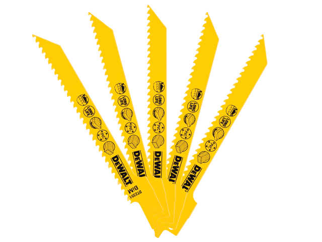 DEWDT2351QZ Bi-Metal Reciprocating Blade for Wood, Fine Fast Cuts 152mm x 6 TPI (Pack 5)
