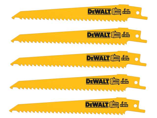 DEWDT2359QZ Bi-Metal Reciprocating Blade for Wood with Nails 152mm (Pack 5)