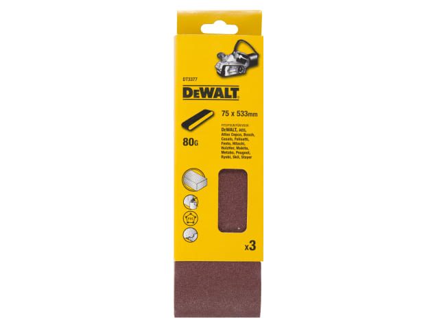 DEWDT3377QZ Sanding Belt 533 x 75mm 80G Pack of 3