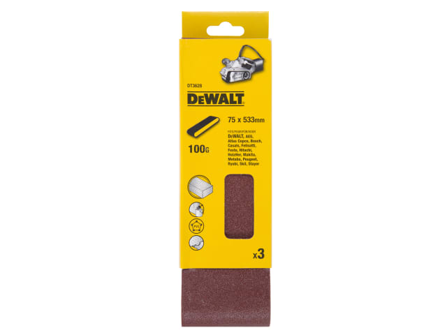 DEWDT3628QZ Sanding Belt 533 x 75mm 100G Pack of 3