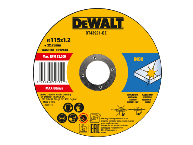 DEWDT43921QZ DT43921 Metal Cut Off Disc 115 x 1.2 x 22.23mm (Pack 10)