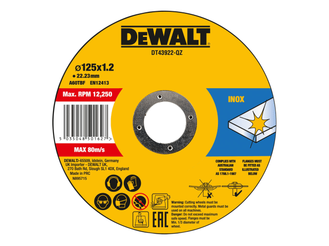 DEWDT43922QZ Metal Cutting Disc 125 X 1.2 X 22.23mm (Pack of 10)
