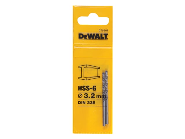 DEWDT5206QZ HSS-G Jobber Drill Bit 3.2mm OL:65mm WL:36mm