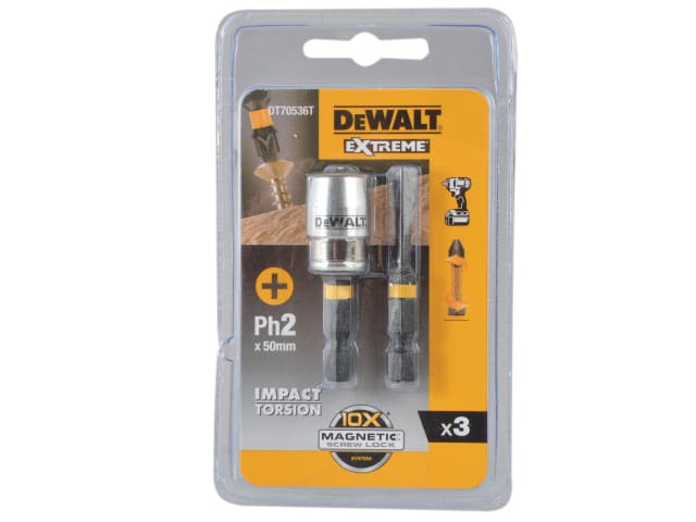 DEWDT70536T Impact Torsion Bits PH2 x 50mm (x2) and Magnetic Screwlock Sleeve