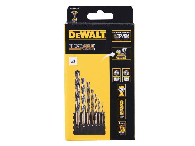 DEWDT70829QZ DT20620 BLACK&GOLD HSS Drill Set, 7 Piece