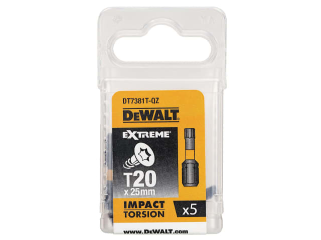 DEWDT7381TQZ Impact Torsion Bits TX20 x 25mm (Pack 5)