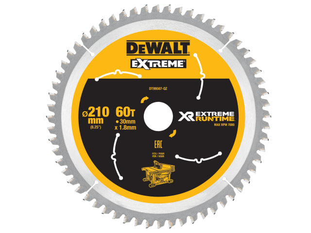 DEWDT99567QZ XR FlexVolt Table Saw Blade 210 x 30mm x 60T