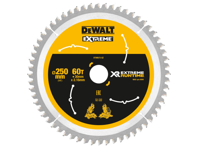 DEWDT99573QZ Extreme Runtime FlexVolt Mitre Saw Blade 250 x 30mm x 60T